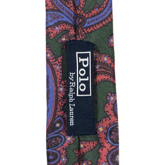 Vintage Polo Ralph Lauren Tie Dark Green Silk Paisley Handmade Italy Classic - Picture 7 of 9